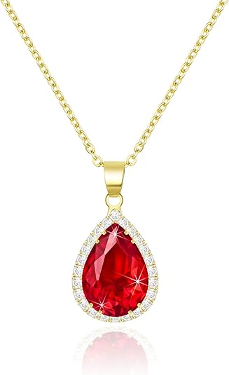 Ruby Teardrop Pendant Necklace | Gold