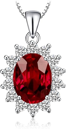 Classic Ruby Halo Necklace | White Gold