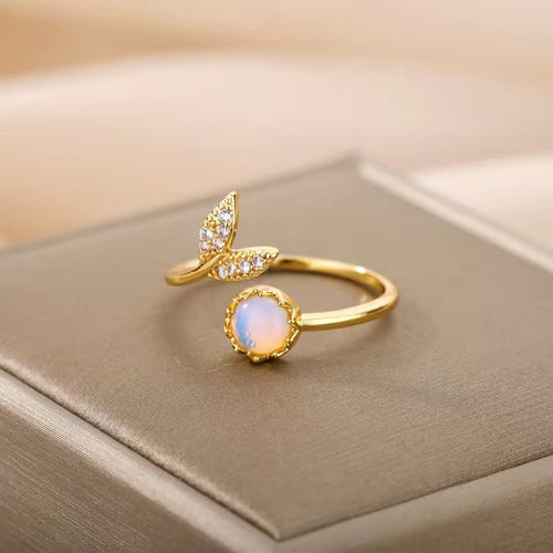 Adjustable Opal Ocean Gold Ring