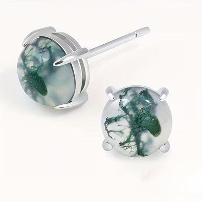 Moss Agate Round Earrings