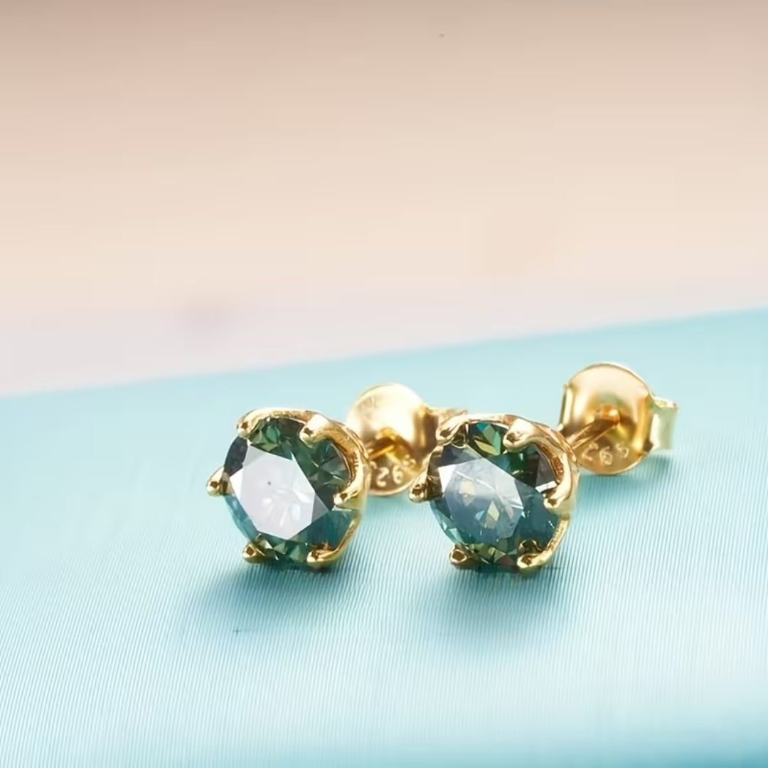 Moss Agate Rounded Stud Earrings