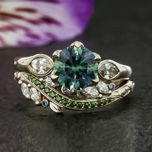 Rounded Green Zirconia Eye Nature Silver Ring