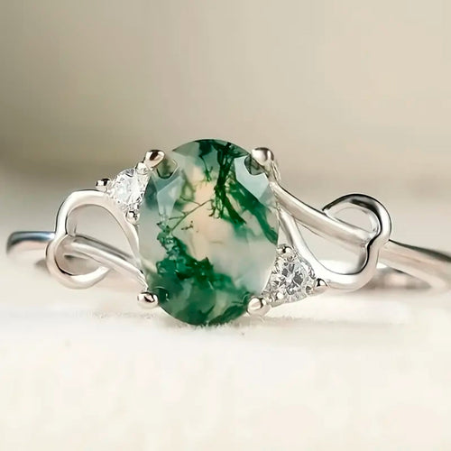 Moss Agate Rounded Stone Ring