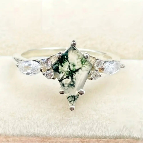 Moss Agate Crystal Silver Ring