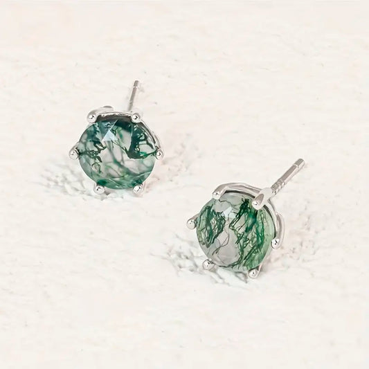 Moss Agate Rounded Stud Earrings