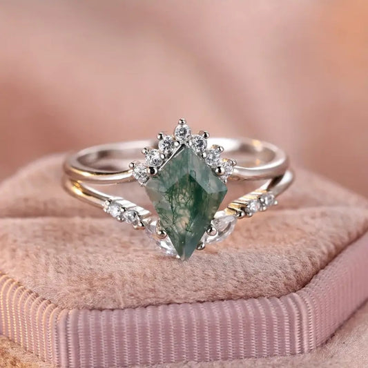 Moss Agate Layered Silver Ring