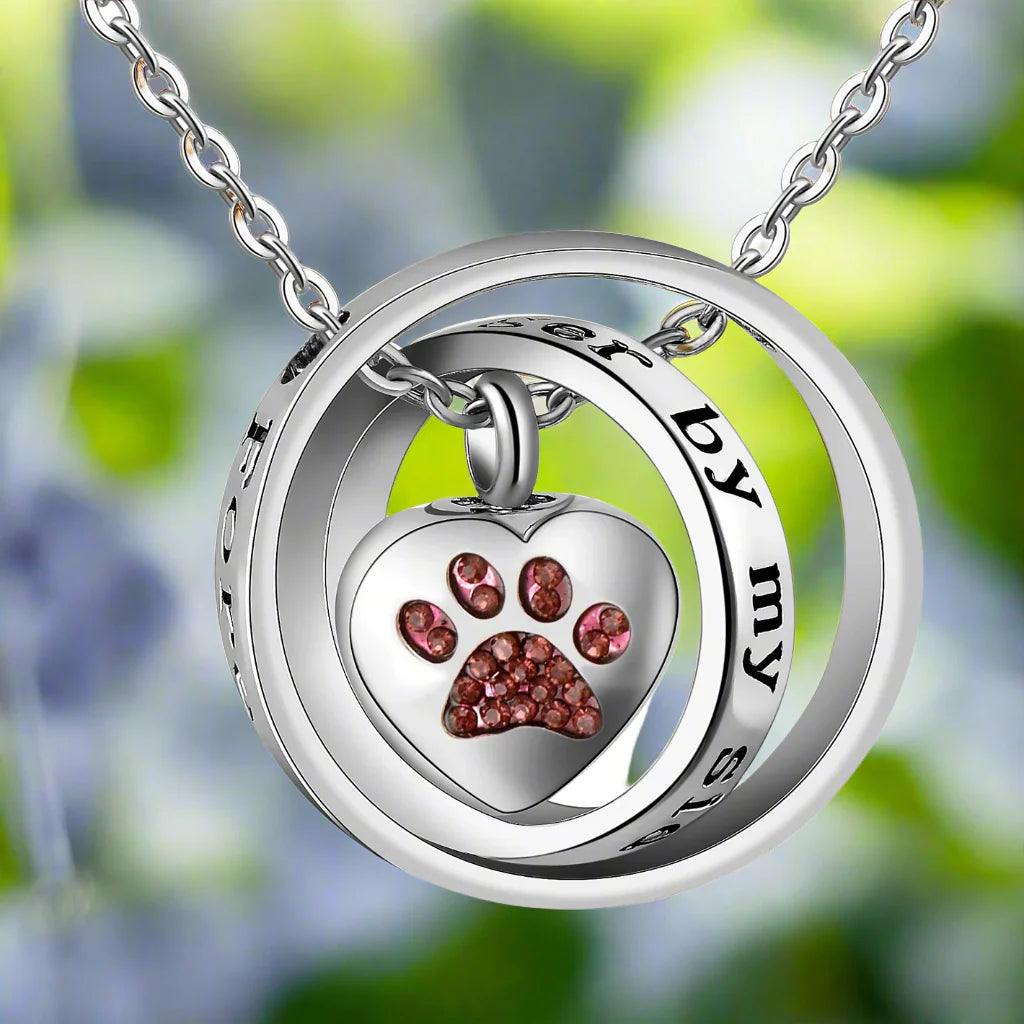 'No Longer By My Side, Forever In My Heart' – Stainless Steel Urn Paw Necklace
