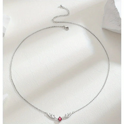Deer Antler Necklace with Delicate Heart Charm