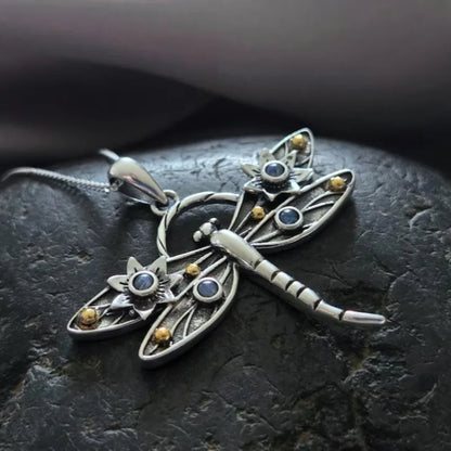 Vintage Dragonfly Crystal Pendant Necklace