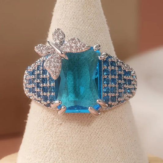 Blue Bright Butterfly Ring