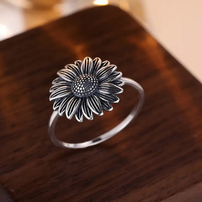 Silvered Sunflower Ring