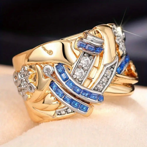 Irregular Blue & White Crystal Golden Ring