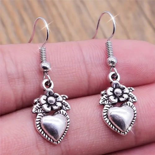 Dangling Silver Heart Earrings