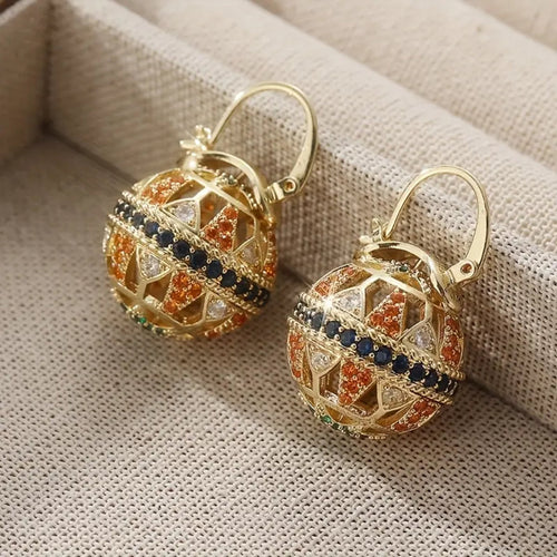 Tribal Sphere Gold Earrings