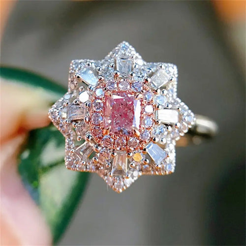 Pink Crystal Mandala Silver Ring