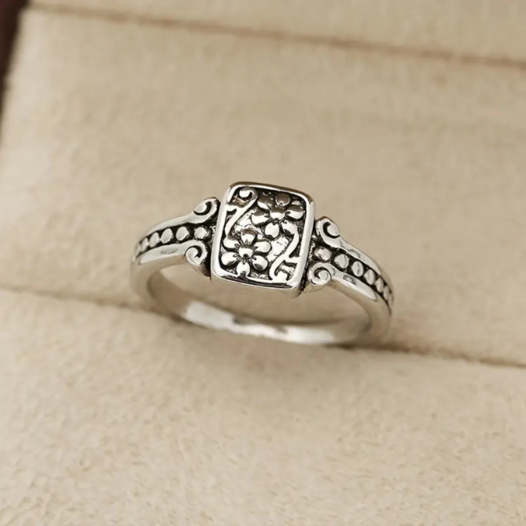 Flower Beads Silver Ring