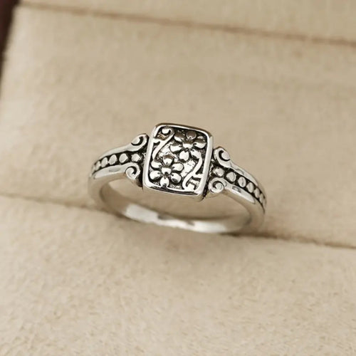Flower Beads Silver Ring
