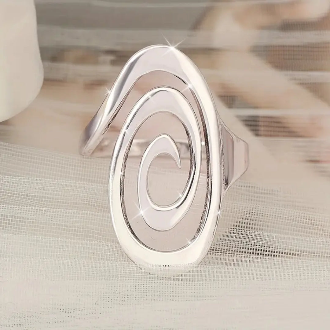 Silvered Bright Maze Ring
