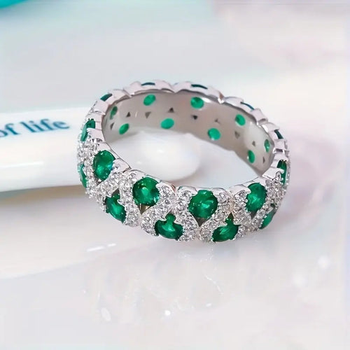Crown Emerald Silver Ring