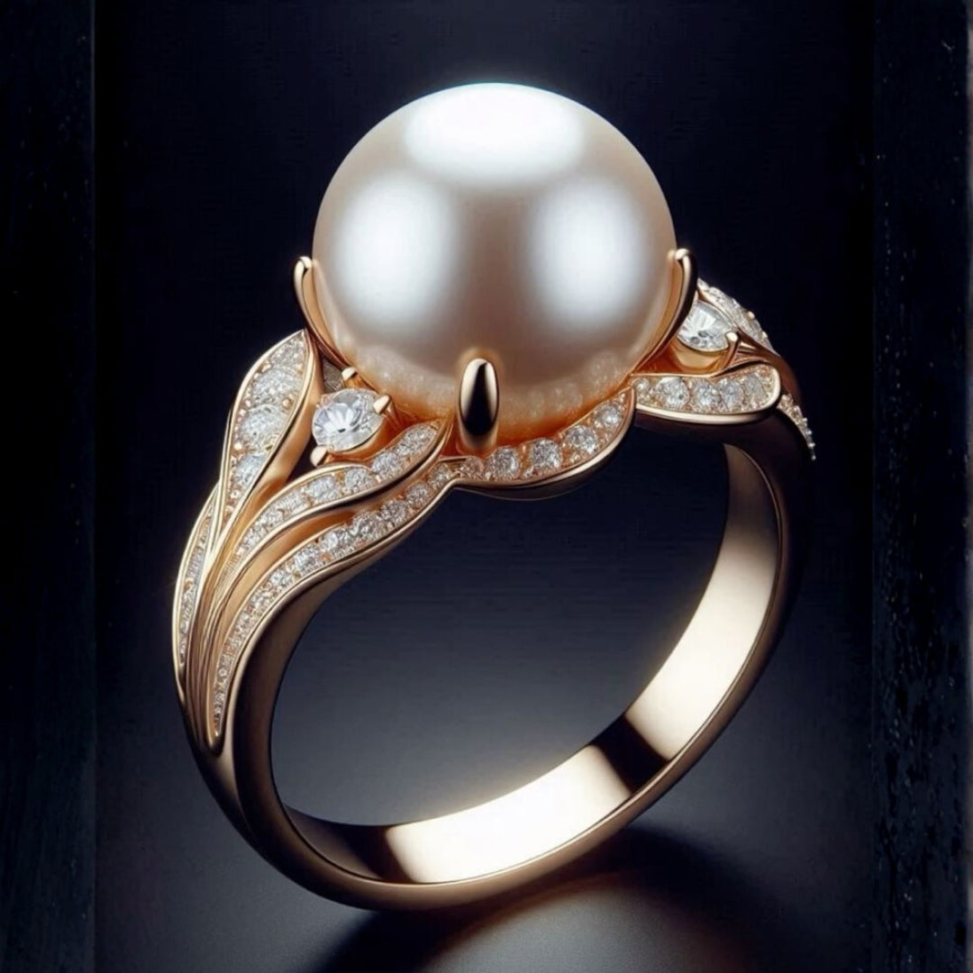 Exotic Zirconia Pearl Gold Ring