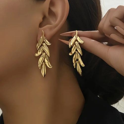 Golden Leaf Dangle Earrings