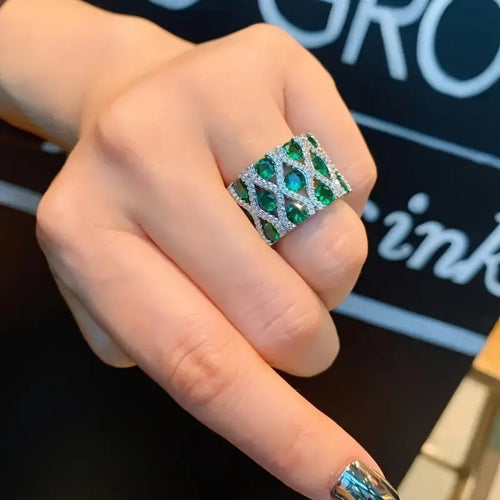 Green Crystal Mesh Ring
