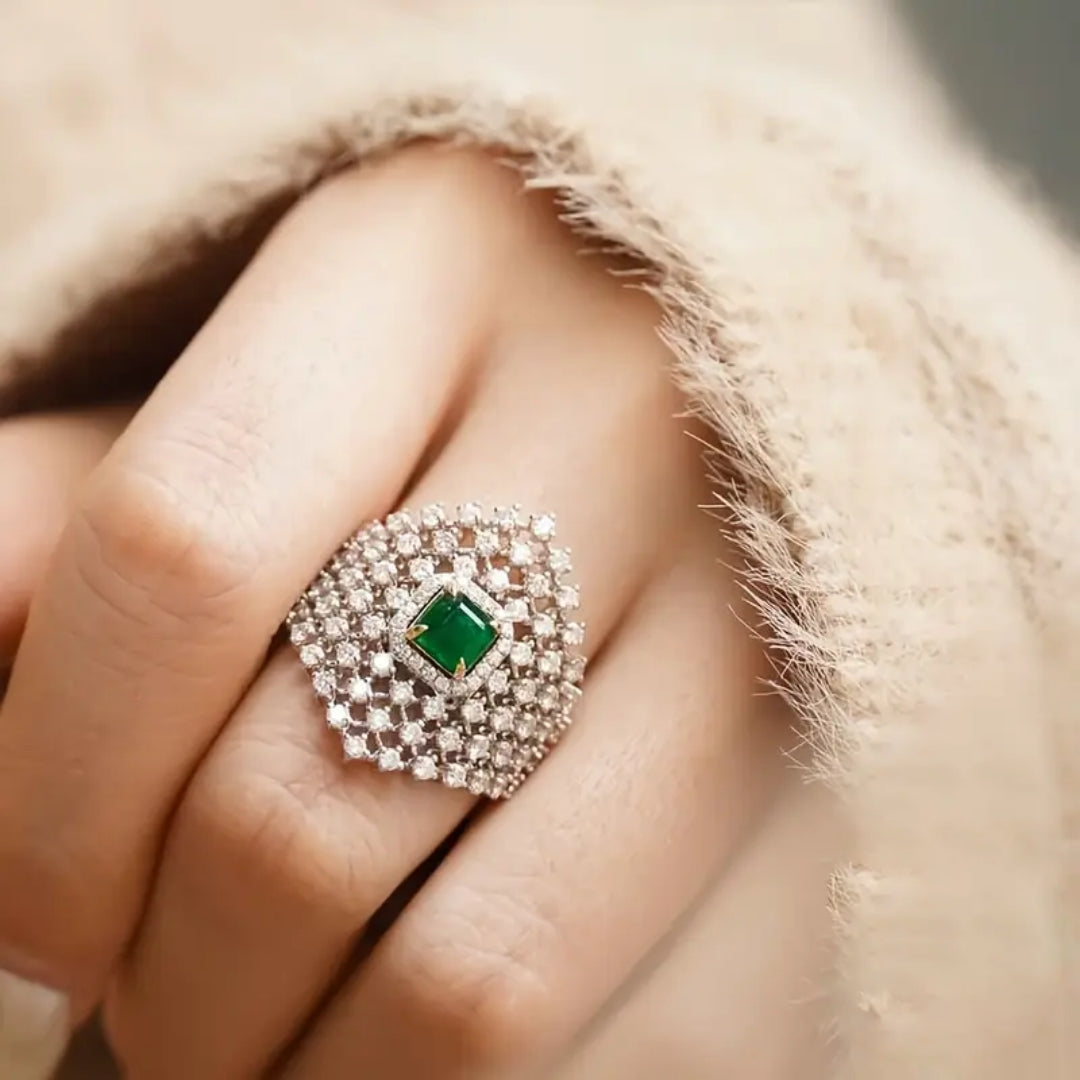 Green Zirconia Mesh Crystal Ring
