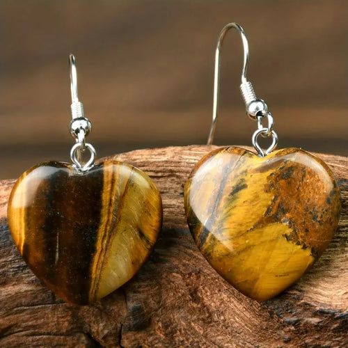Brown Stone Heart Earrings