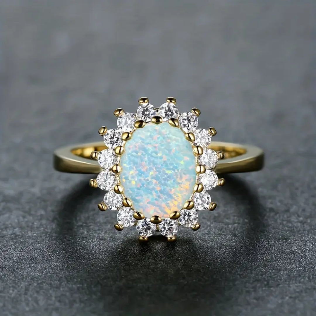 Rounded Opal Zirconia Gold Ring
