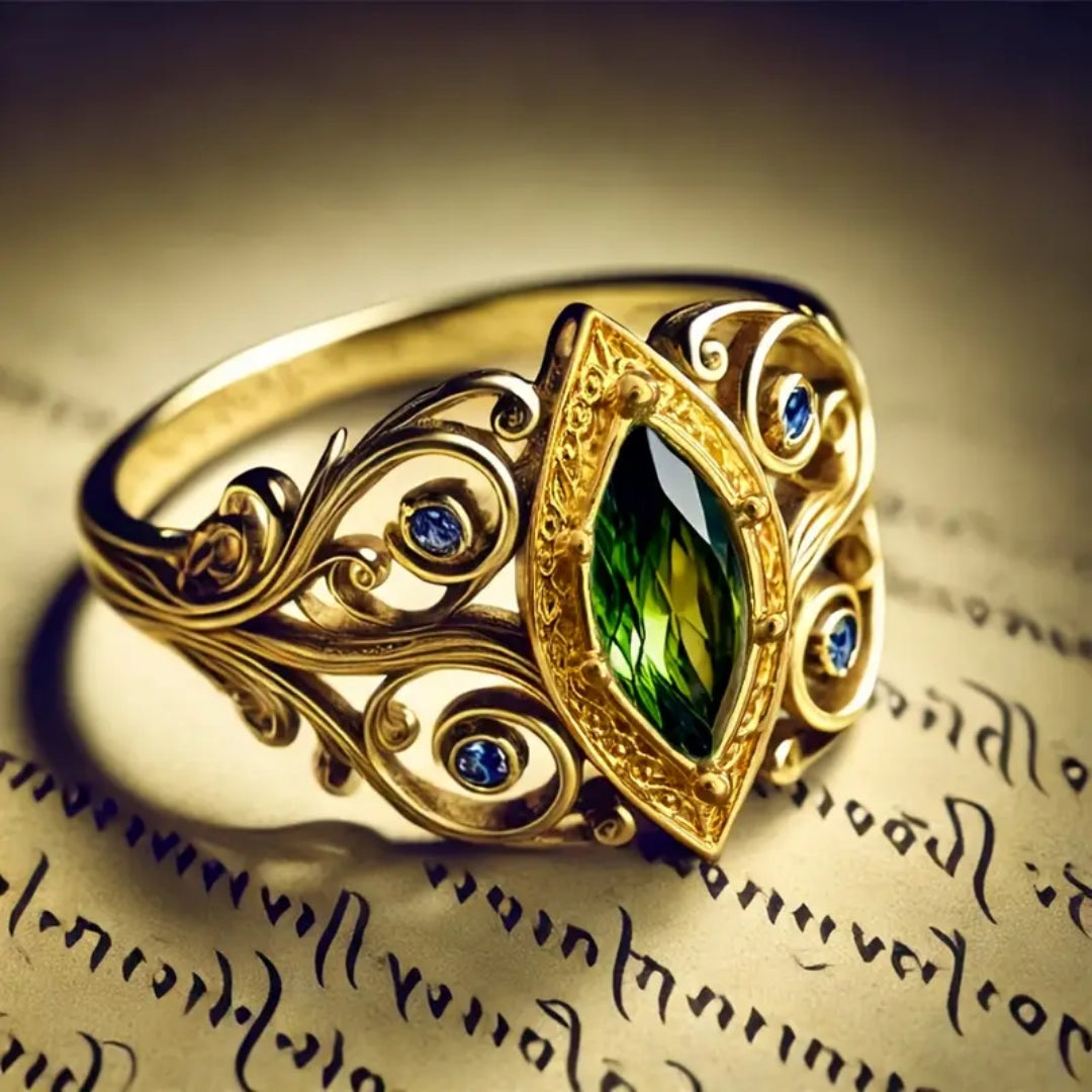 Exotic Green & Blue Oval Gold Ring