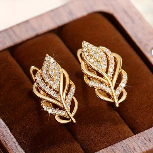 Sparkling Golden Leaf Earrings