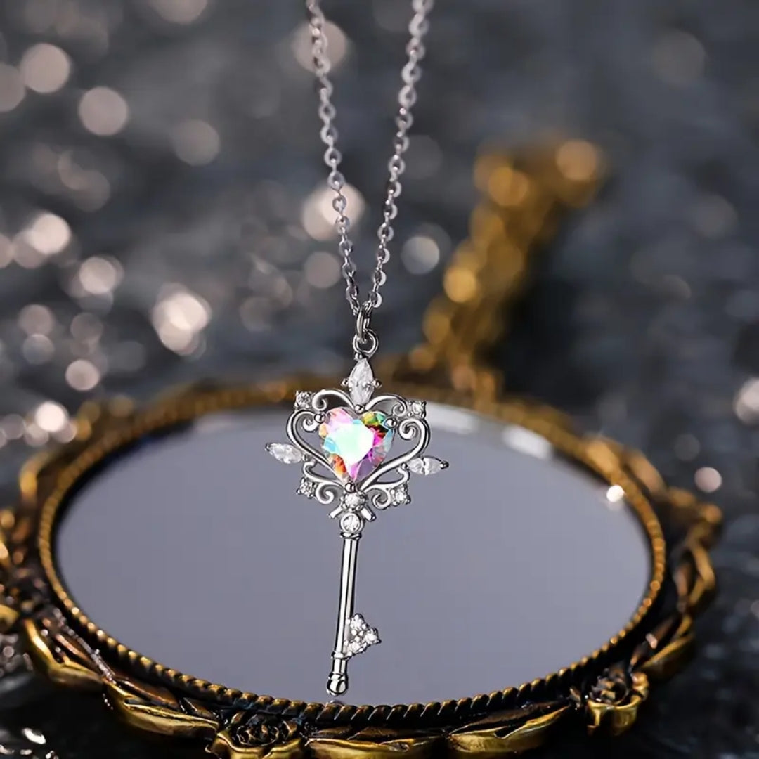 Crystal Silver Key Necklace