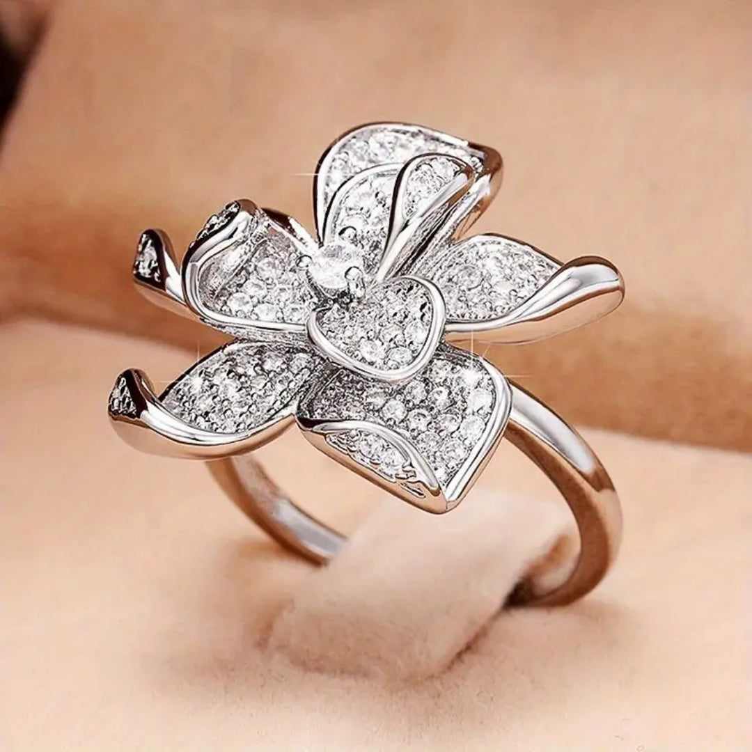 Bright Silver Blossom Ring
