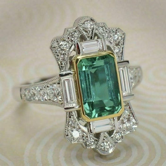 Green Silver White Glass Ring