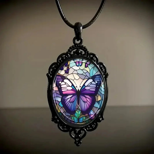 Butterfly Pendant Necklace with Purple Crystal