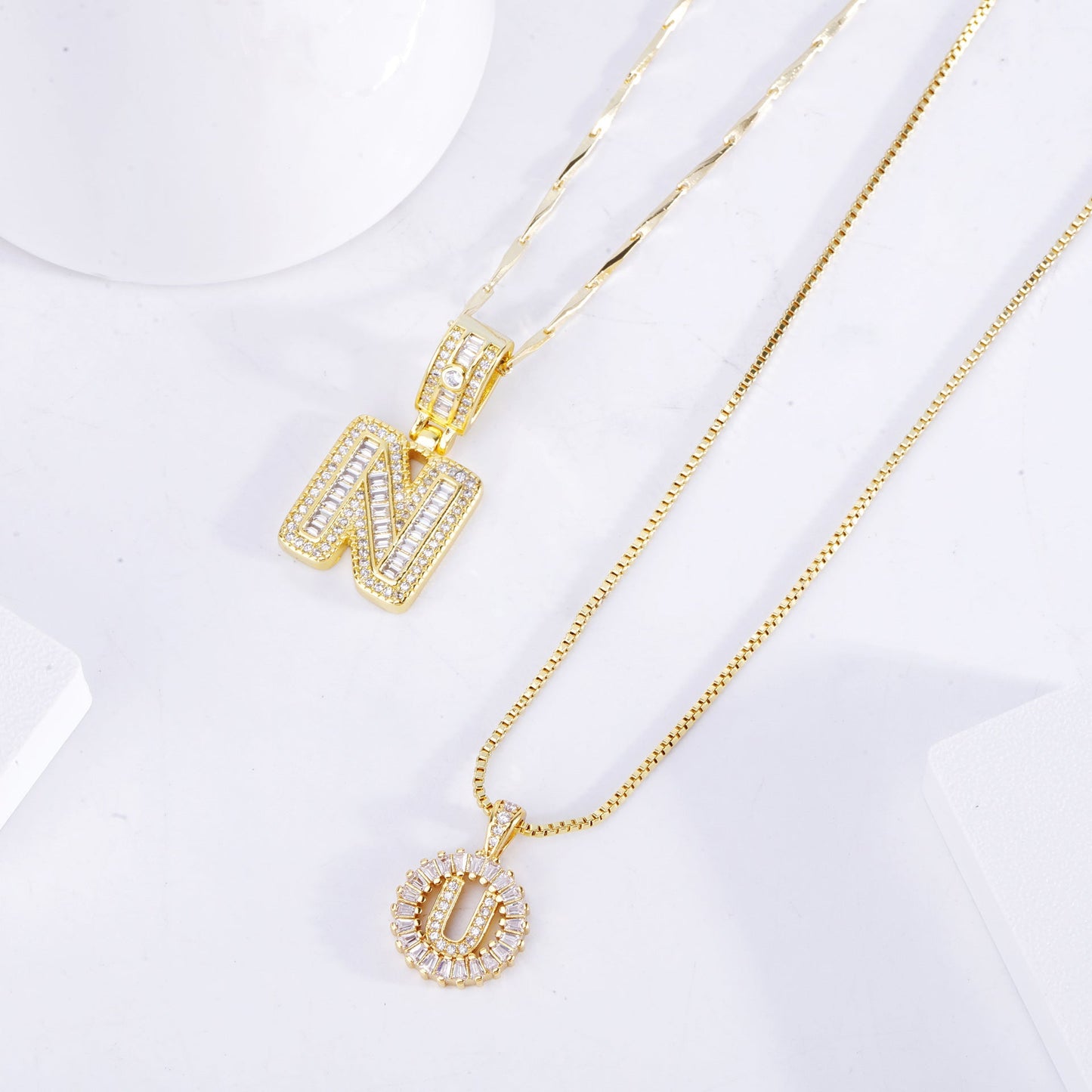 Moissanite letter initial necklace set | Gold 18k