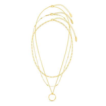 Open Circle Three Row Necklace | Gold 18k