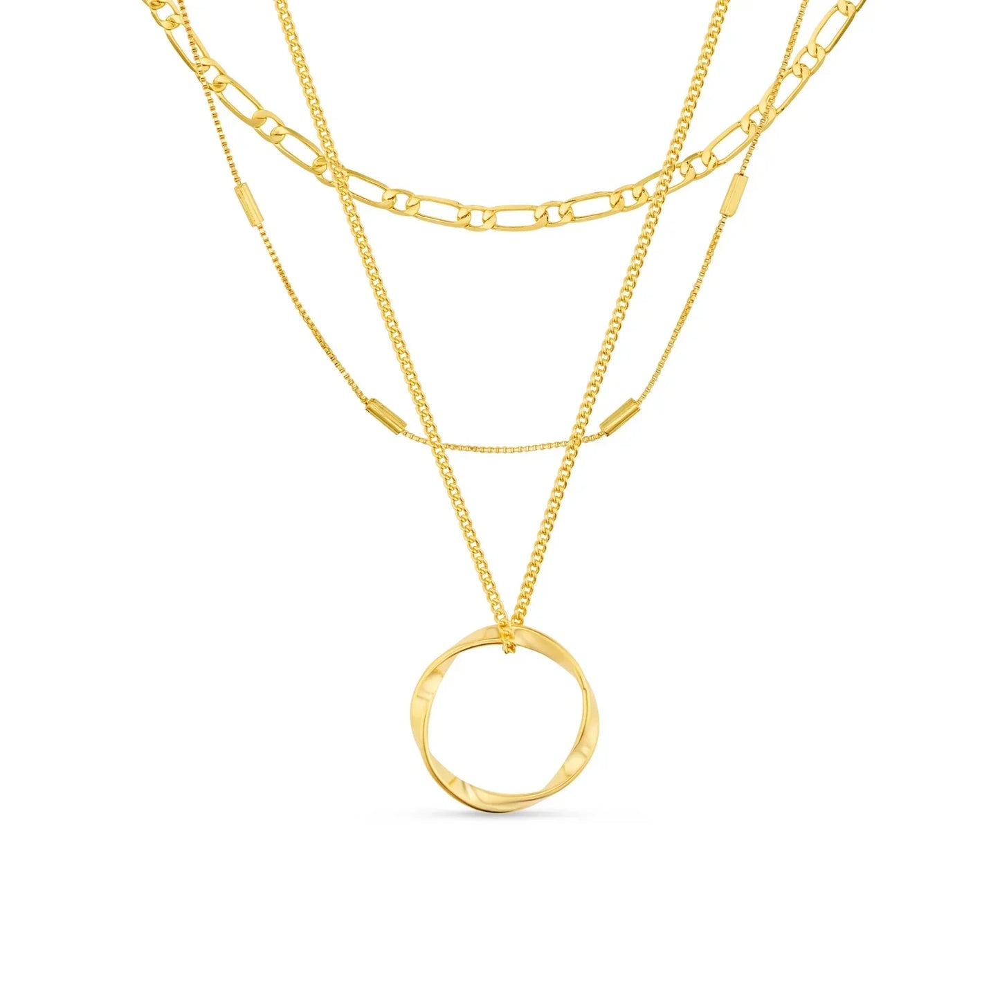 Open Circle Three Row Necklace | Gold 18k
