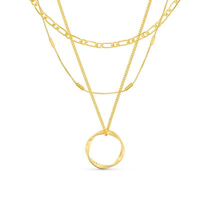 Open Circle Three Row Necklace | Gold 18k