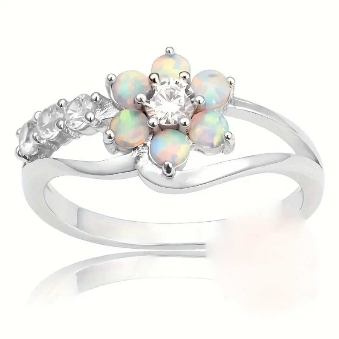 Opal Flower Silver Ring