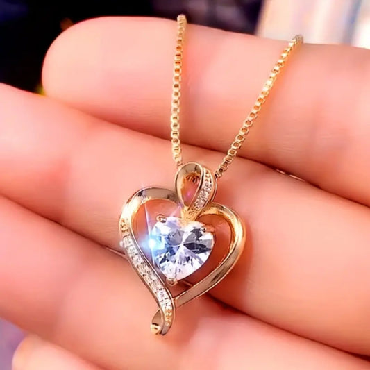 Zirconia Heart Gold Necklace