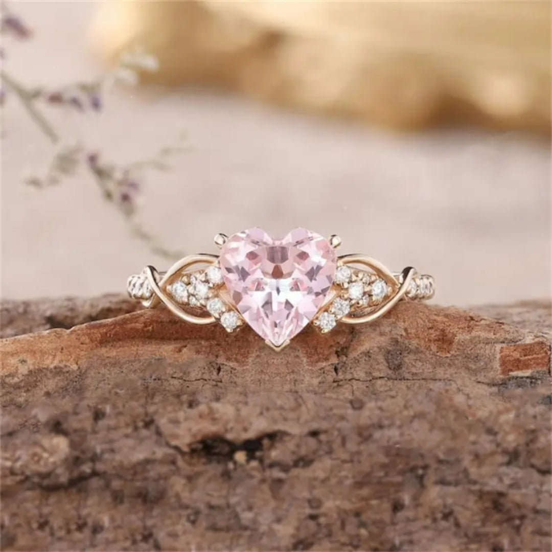 Pink Heart Sparkling Gold Ring