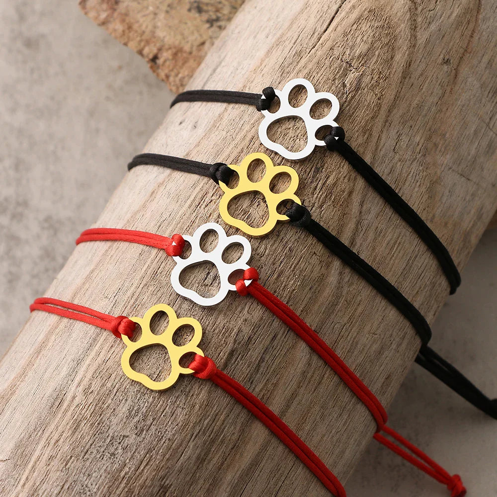 Paw Print Cord Bracelet â€“ Adjustable Black and Red Design