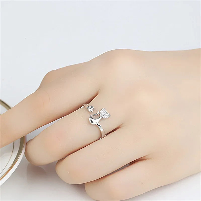 Cute Cat Open Ring â€“ Cubic Zirconia