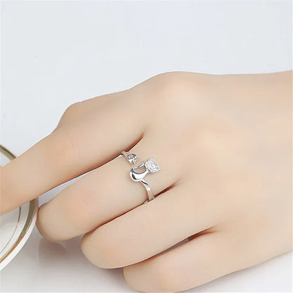 Cute Cat Open Ring â€“ Cubic Zirconia