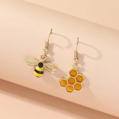 Honeycomb & Bee Drop Earrings â€“ Gold Tone Jewelry for Women