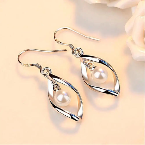 Pearl Hoop Dangle Earrings