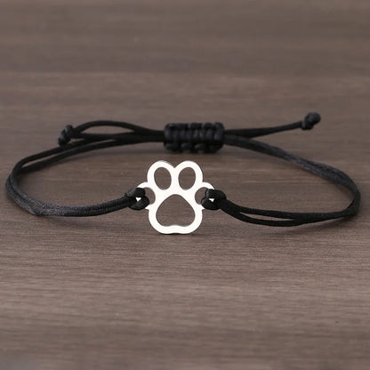 Paw Print Cord Bracelet â€“ Adjustable Black and Red Design