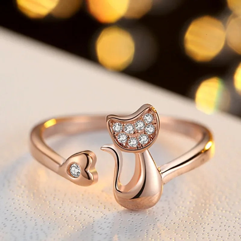 Cute Cat Open Ring â€“ Cubic Zirconia