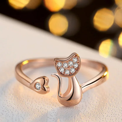 Cute Cat Open Ring â€“ Cubic Zirconia